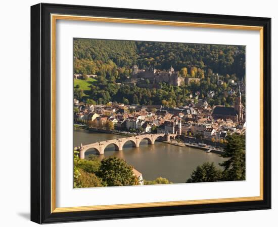 View of the Alte Brucke (Old Bridge), Neckar River Heidelberg Castle and Old Town from the Philosop-Michael DeFreitas-Framed Photographic Print