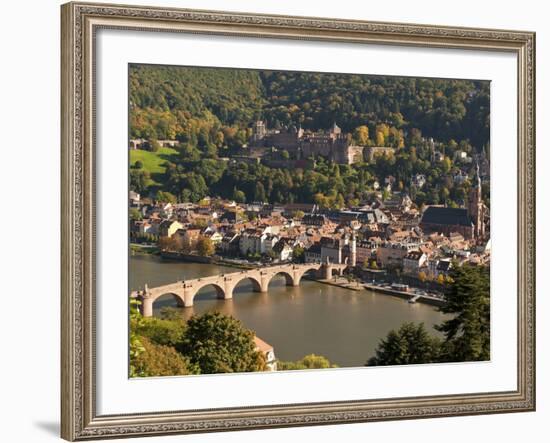 View of the Alte Brucke (Old Bridge), Neckar River Heidelberg Castle and Old Town from the Philosop-Michael DeFreitas-Framed Photographic Print