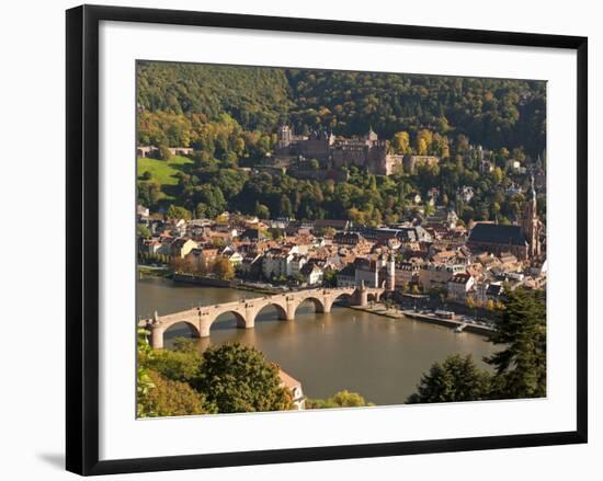 View of the Alte Brucke (Old Bridge), Neckar River Heidelberg Castle and Old Town from the Philosop-Michael DeFreitas-Framed Photographic Print