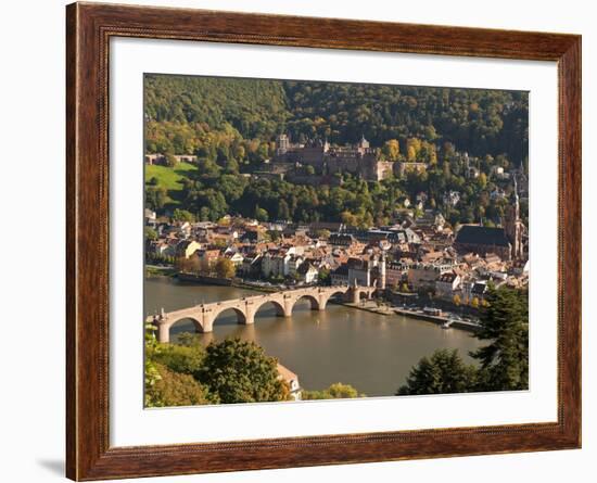 View of the Alte Brucke (Old Bridge), Neckar River Heidelberg Castle and Old Town from the Philosop-Michael DeFreitas-Framed Photographic Print