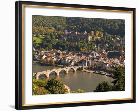 View of the Alte Brucke (Old Bridge), Neckar River Heidelberg Castle and Old Town from the Philosop-Michael DeFreitas-Framed Photographic Print