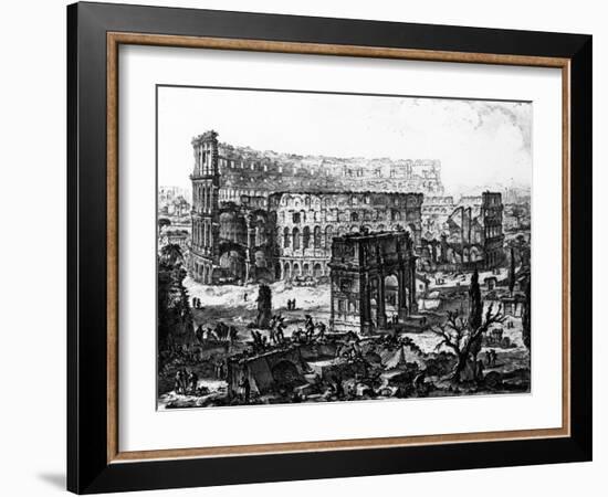 View of the Arch of Constantine and the Colosseum, from the 'Views of Rome' Series, C.1760-Giovanni Battista Piranesi-Framed Giclee Print