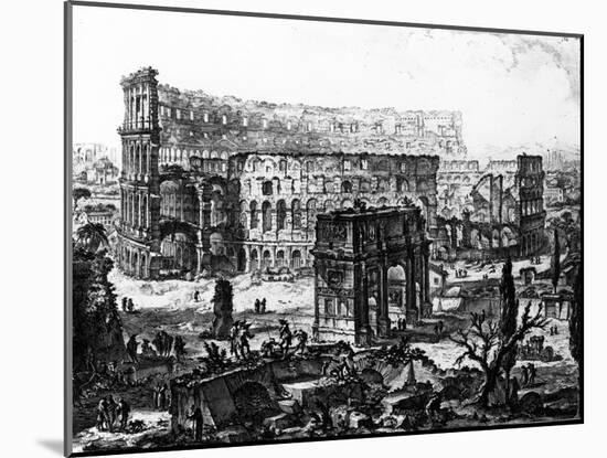View of the Arch of Constantine and the Colosseum, from the 'Views of Rome' Series, C.1760-Giovanni Battista Piranesi-Mounted Giclee Print