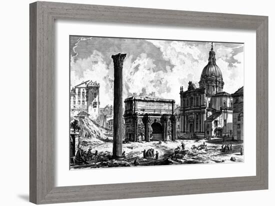 View of the Arch of Septimius Severus and the Church of Santi Luca E Martina, from the 'Views of…-Giovanni Battista Piranesi-Framed Giclee Print