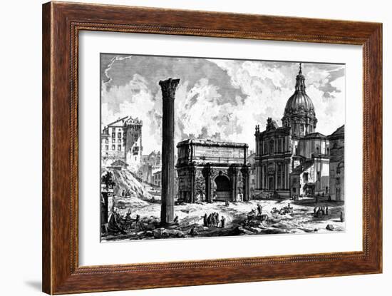 View of the Arch of Septimius Severus and the Church of Santi Luca E Martina, from the 'Views of…-Giovanni Battista Piranesi-Framed Giclee Print