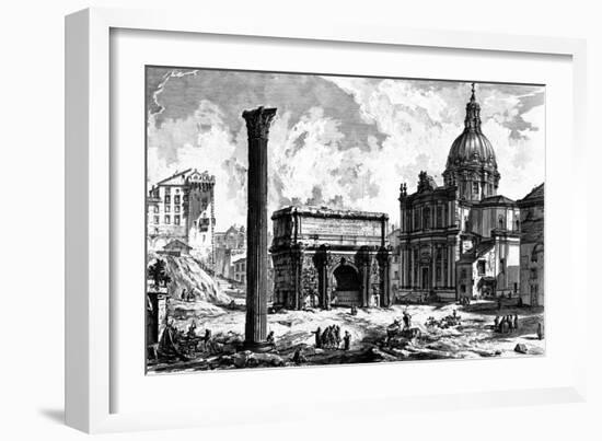 View of the Arch of Septimius Severus and the Church of Santi Luca E Martina, from the 'Views of…-Giovanni Battista Piranesi-Framed Giclee Print