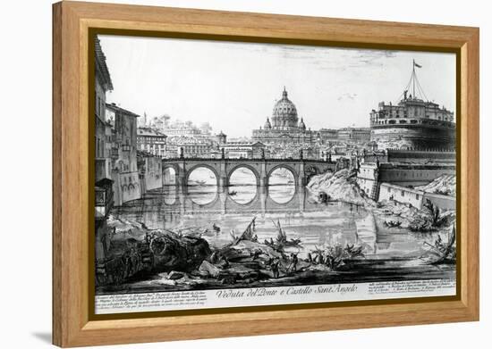 View of the Bridge and Castel Sant'Angelo, from the 'Views of Rome' Series, C.1760-Giovanni Battista Piranesi-Framed Premier Image Canvas