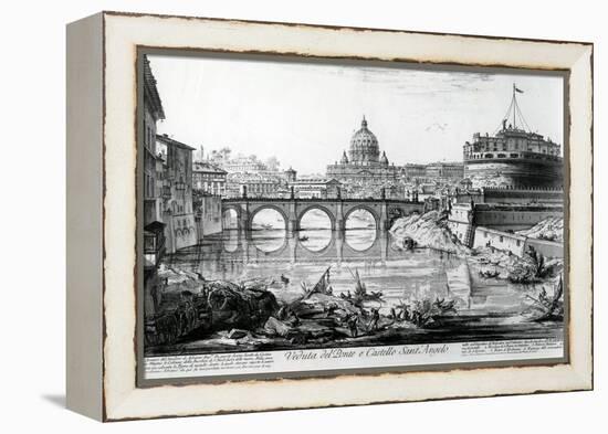 View of the Bridge and Castel Sant'Angelo, from the 'Views of Rome' Series, C.1760-Giovanni Battista Piranesi-Framed Premier Image Canvas