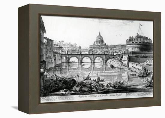 View of the Bridge and Castel Sant'Angelo, from the 'Views of Rome' Series, C.1760-Giovanni Battista Piranesi-Framed Premier Image Canvas