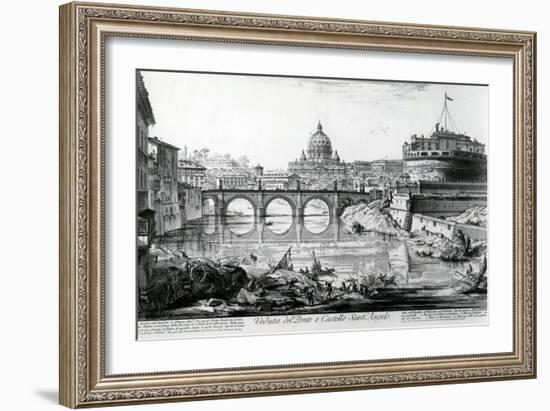 View of the Bridge and Castel Sant'Angelo, from the 'Views of Rome' Series, C.1760-Giovanni Battista Piranesi-Framed Giclee Print