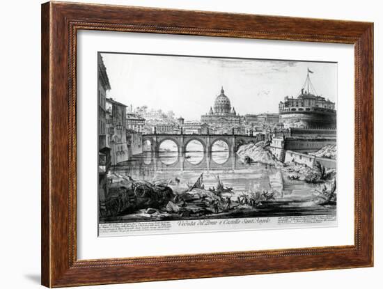 View of the Bridge and Castel Sant'Angelo, from the 'Views of Rome' Series, C.1760-Giovanni Battista Piranesi-Framed Giclee Print