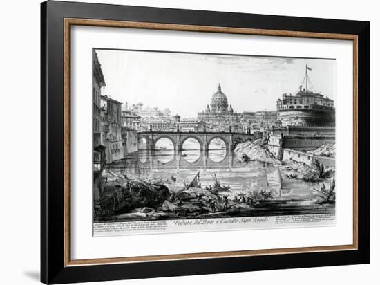 View of the Bridge and Castel Sant'Angelo, from the 'Views of Rome' Series, C.1760-Giovanni Battista Piranesi-Framed Giclee Print