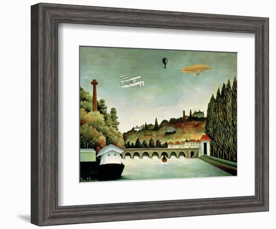 View of the Bridge at Sevres and the Hills at Clamart, St. Cloud and Bellevue, 1908-Henri Rousseau-Framed Giclee Print