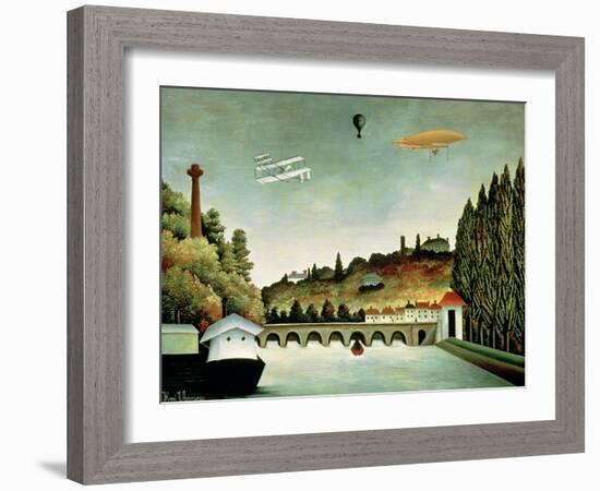 View of the Bridge at Sevres and the Hills at Clamart, St. Cloud and Bellevue, 1908-Henri Rousseau-Framed Giclee Print