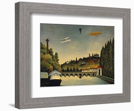 View of the Bridge at Sevres and the Hills at Clamart, St. Cloud and Bellevue, 1908-Henri Rousseau-Framed Art Print