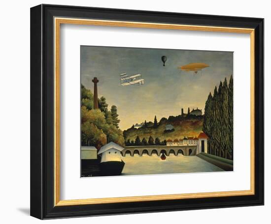 View of the Bridge at Sevres and the Hills at Clamart, St. Cloud and Bellevue, 1908-Henri Rousseau-Framed Premium Giclee Print