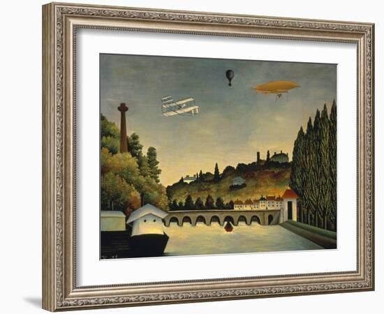 View of the Bridge at Sevres and the Hills at Clamart, St. Cloud and Bellevue, 1908-Henri Rousseau-Framed Art Print