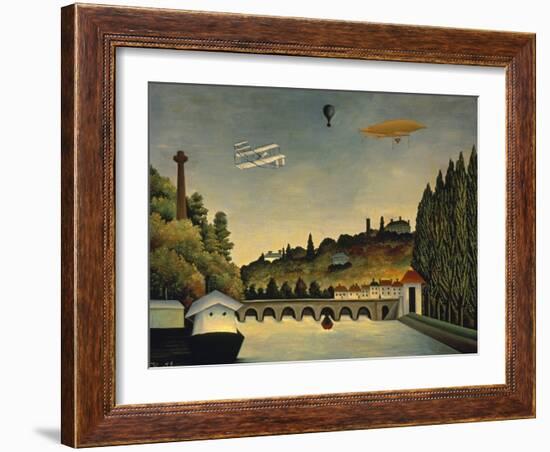 View of the Bridge at Sevres and the Hills at Clamart, St. Cloud and Bellevue, 1908-Henri Rousseau-Framed Art Print