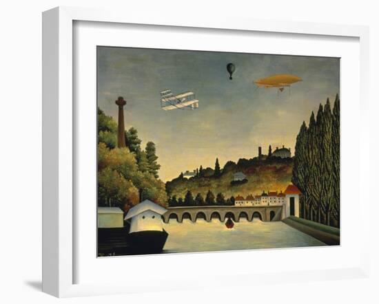 View of the Bridge at Sevres and the Hills at Clamart, St. Cloud and Bellevue, 1908-Henri Rousseau-Framed Art Print