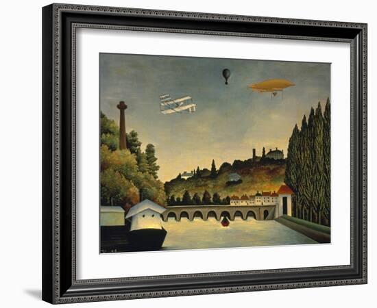 View of the Bridge at Sevres and the Hills at Clamart, St. Cloud and Bellevue, 1908-Henri Rousseau-Framed Art Print