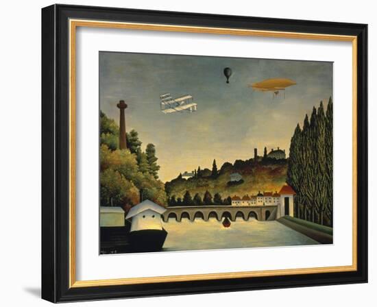 View of the Bridge at Sevres and the Hills at Clamart, St. Cloud and Bellevue, 1908-Henri Rousseau-Framed Art Print