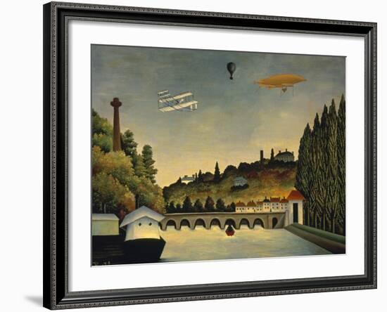 View of the Bridge at Sevres and the Hills at Clamart, St. Cloud and Bellevue, 1908-Henri Rousseau-Framed Premium Giclee Print