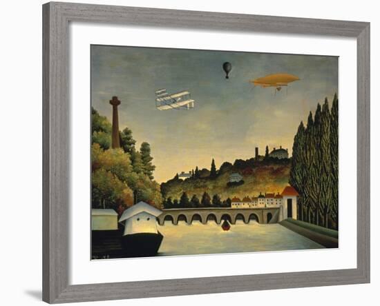 View of the Bridge at Sevres and the Hills at Clamart, St. Cloud and Bellevue, 1908-Henri Rousseau-Framed Premium Giclee Print