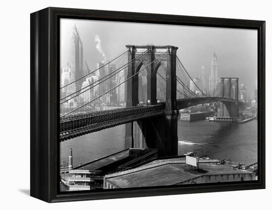 View of the Brooklyn Bridge and the Skyscrapers of Manhattan's Financial District-Andreas Feininger-Framed Premier Image Canvas