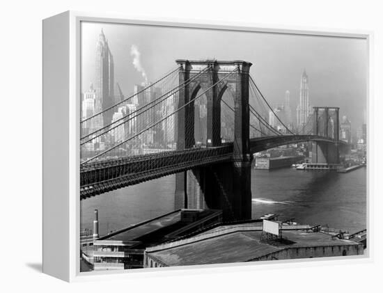 View of the Brooklyn Bridge and the Skyscrapers of Manhattan's Financial District-Andreas Feininger-Framed Premier Image Canvas