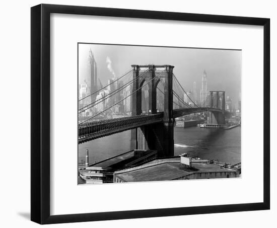 View of the Brooklyn Bridge and the Skyscrapers of Manhattan's Financial District-Andreas Feininger-Framed Premium Photographic Print