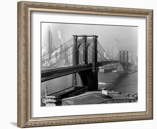 View of the Brooklyn Bridge and the Skyscrapers of Manhattan's Financial District-Andreas Feininger-Framed Photographic Print