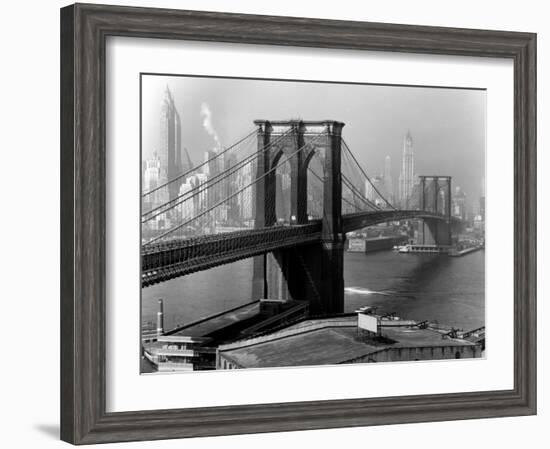 View of the Brooklyn Bridge and the Skyscrapers of Manhattan's Financial District-Andreas Feininger-Framed Photographic Print