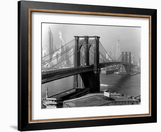 View of the Brooklyn Bridge and the Skyscrapers of Manhattan's Financial District-Andreas Feininger-Framed Photographic Print