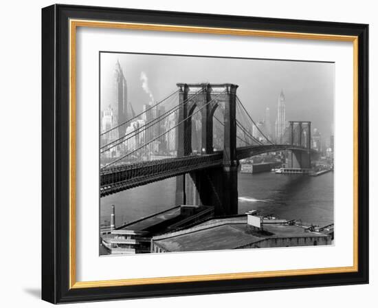 View of the Brooklyn Bridge and the Skyscrapers of Manhattan's Financial District-Andreas Feininger-Framed Photographic Print