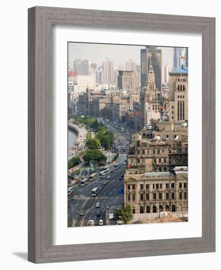 View of the Bund District Along Huangpu River, Shanghai, China-Paul Souders-Framed Photographic Print