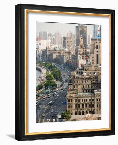 View of the Bund District Along Huangpu River, Shanghai, China-Paul Souders-Framed Photographic Print
