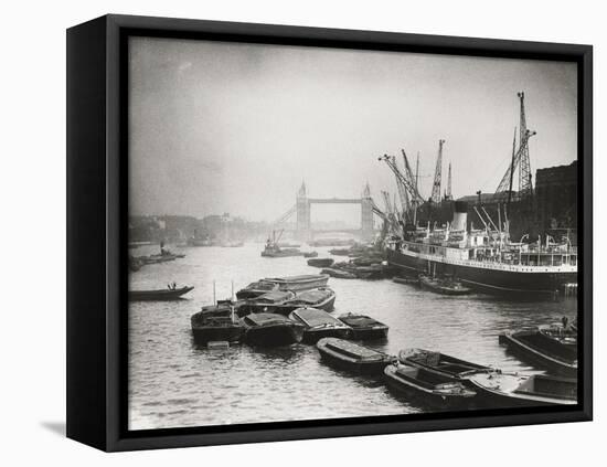 View of the Busy Thames Looking Towards Tower Bridge, London, C1920-null-Framed Premier Image Canvas