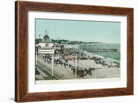 View of the Casino, Beach, and Pier - Santa Cruz, CA-Lantern Press-Framed Art Print