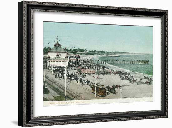 View of the Casino, Beach, and Pier - Santa Cruz, CA-Lantern Press-Framed Art Print