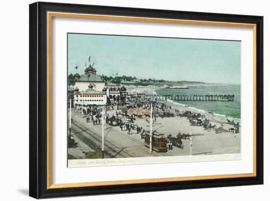 View of the Casino, Beach, and Pier - Santa Cruz, CA-Lantern Press-Framed Art Print