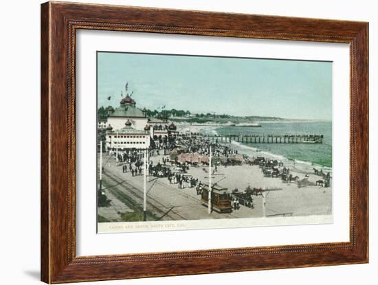 View of the Casino, Beach, and Pier - Santa Cruz, CA-Lantern Press-Framed Premium Giclee Print