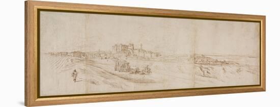 View of the Castello Bracciano, Near Rome with Coach and Figures-Jacques Callot-Framed Premier Image Canvas