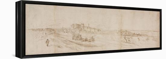 View of the Castello Bracciano, Near Rome with Coach and Figures-Jacques Callot-Framed Premier Image Canvas