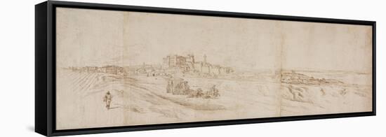View of the Castello Bracciano, Near Rome with Coach and Figures-Jacques Callot-Framed Premier Image Canvas