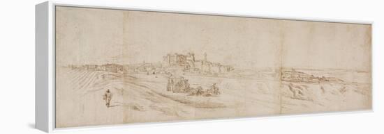 View of the Castello Bracciano, Near Rome with Coach and Figures-Jacques Callot-Framed Premier Image Canvas