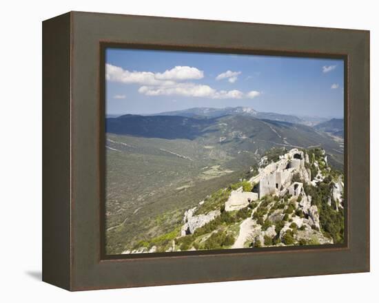 View of the Cathar Castle of Peyrepertuse in Languedoc-Roussillon, France, Europe-David Clapp-Framed Premier Image Canvas