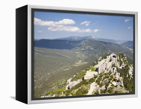 View of the Cathar Castle of Peyrepertuse in Languedoc-Roussillon, France, Europe-David Clapp-Framed Premier Image Canvas