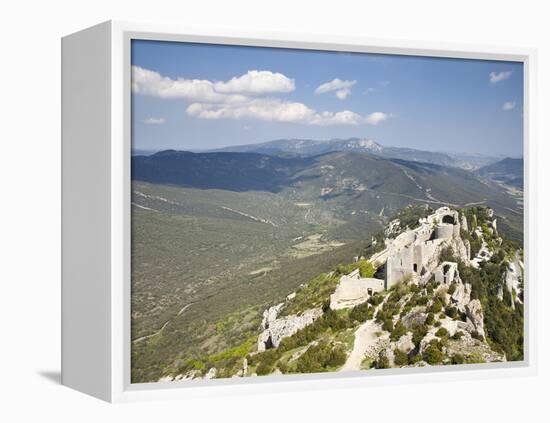 View of the Cathar Castle of Peyrepertuse in Languedoc-Roussillon, France, Europe-David Clapp-Framed Premier Image Canvas