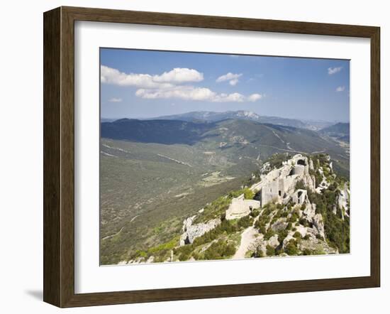 View of the Cathar Castle of Peyrepertuse in Languedoc-Roussillon, France, Europe-David Clapp-Framed Photographic Print