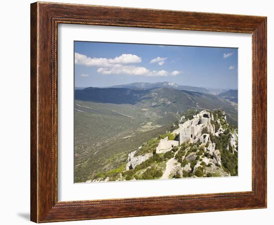 View of the Cathar Castle of Peyrepertuse in Languedoc-Roussillon, France, Europe-David Clapp-Framed Photographic Print